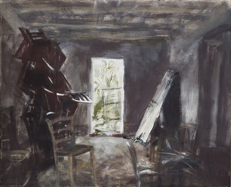 Guido Tallone (Bergamo 1894 - Alpignano 1967)"Dal seggiolaio" '55olio su tela...