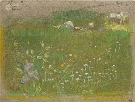 Giovanni Sottocornola (Milano 1855 - 1917)"Prato fiorito" 6.09.1904pastelli...