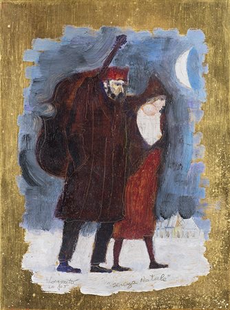 Trento Longaretti (Treviglio 1916)"Senza Natale" 2005olio su tavola dorata...