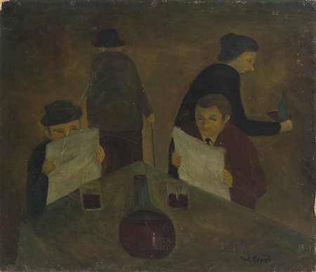 Walter Pozzi (Bergamo 1911 - Milano 1989)"Al bar" olio su tela (cm 63x73)...