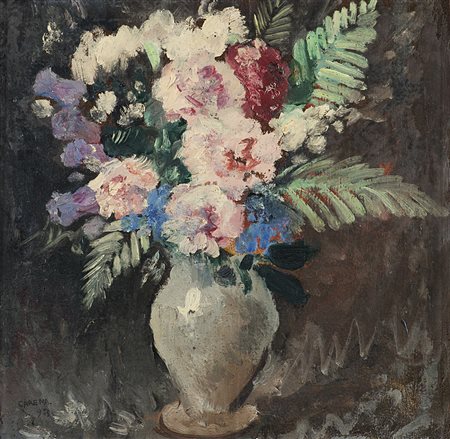Felice Carena (Cumiana 1879 - Venezia 1966)"Vaso con fiori colorati" 1953olio...