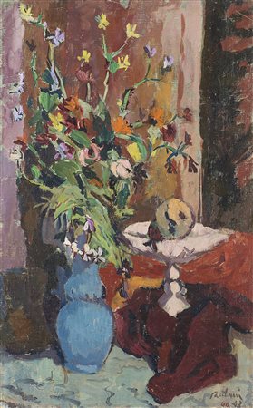 Enrico Paulucci (Genova 1901 - Torino 1999)"Fiori" '40/'43olio su tela (cm...