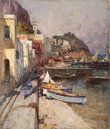 Alessandro Lupo (Torino 1876 - 1953)"Porticello mediterraneo"olio su tela (cm...