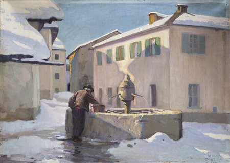 Giulio Boetto (Torino 1894 - 1967)"La vecchia fontana" 1922olio su compensato...