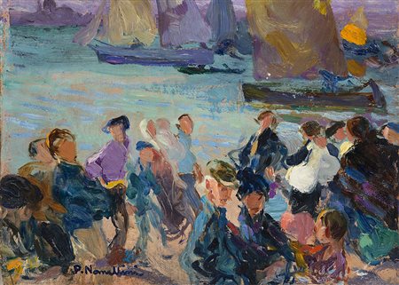 Plinio Nomellini (Livorno 1866 - Firenze 1943)"Scena veneziana"olio su...