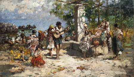 Vincenzo Irolli (Napoli 1860 - 1949)"La festa"olio su tela (cm...