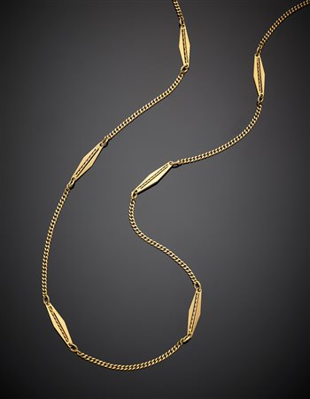 Catena lunga in oro giallo con distanziatori a losanga, g 26,53, lungh. cm 86...