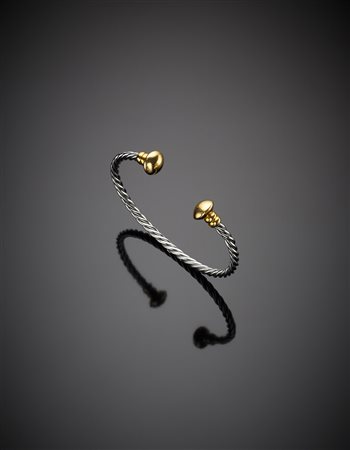 BULGARIBracciale alla schiava in acciaio intrecciato terminato in oro giallo,...