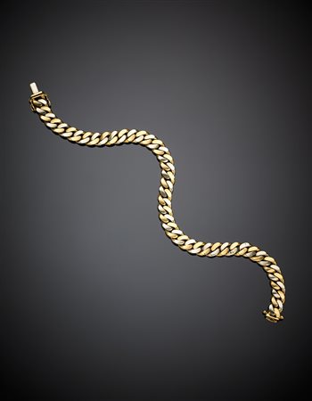 Bracciale a maglia groumette in oro bianco e giallo, g 32,01, lungh. cm 18,90...