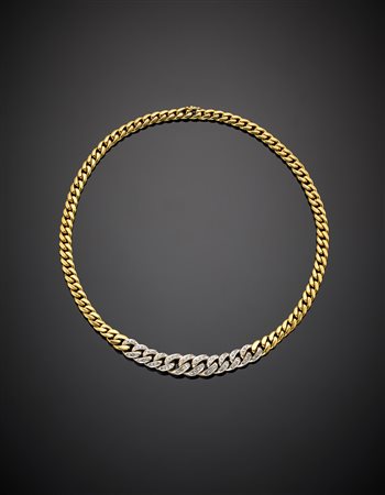 Collier a scalare a maglia groumette in oro giallo e bianco rifinita al...