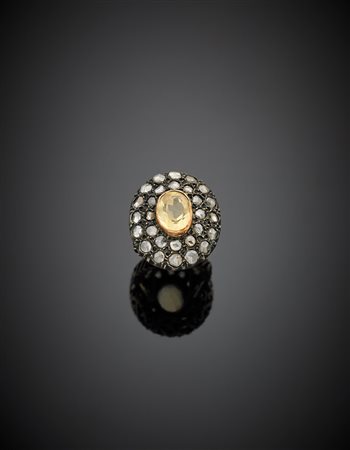 Anello oro e argento, diamanti e quarzo citrino g 8,70 misura 13/53.Yellow...