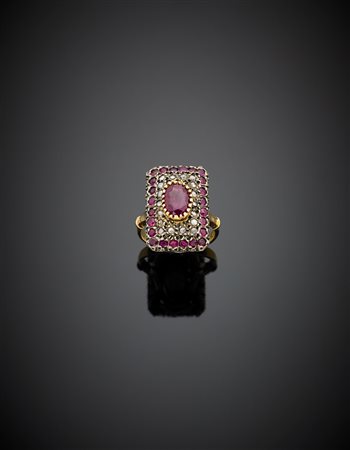 Anello oro e argento, diamanti e rubini g 8,00 misura 15/55.Yellow gold,...