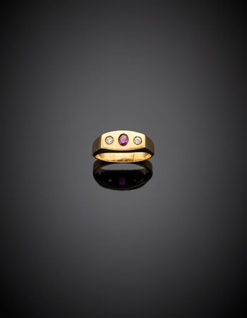 Anello in oro giallo con diamanti e rubino, g 5,99 misura 16/56.Yellow gold...