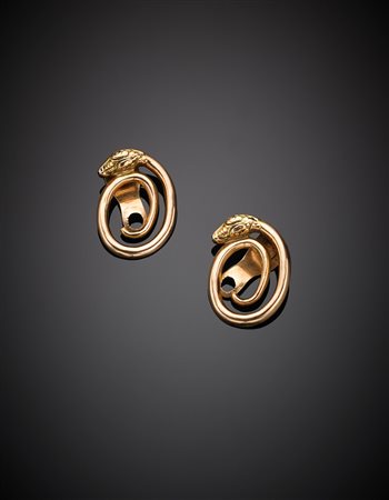 Orecchini a lobo con clip in oro rosso a guisa di serpenti arrotolati, g...