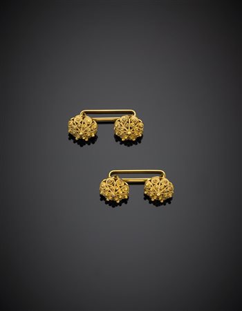 Gemelli a cestino in filigrana d'oro giallo, g 4,90.Yellow filigree basket...