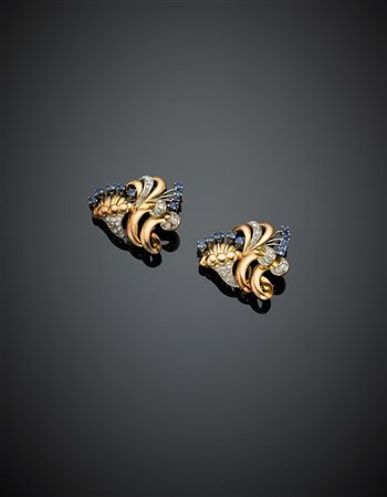 Orecchini a lobo con clip, in oro rosso e bianco rifiniti con diamanti e...