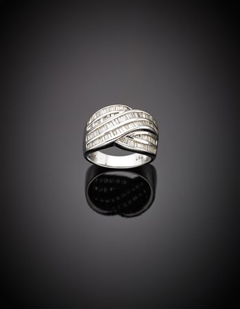 Anello in oro bianco con diamanti a baguette, g 7,05 misura 13/53.White gold...