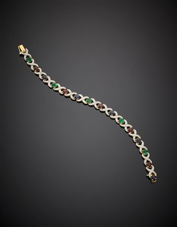 Bracciale in oro giallo con diamanti, zaffiri, rubini e smeraldi, gemme...