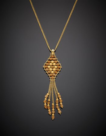 Catenina con pendente a frangia in oro giallo e quarzi briolè, g 18,60,...