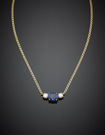 Catenina centrale con due diamanti e uno zaffiro di ct. 3,60 circa g 8,00,...