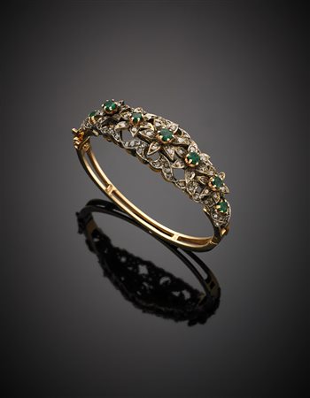 Bracciale in oro giallo 585/1000 e argento con diamanti irregolari a mezza...