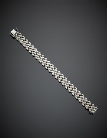 Bracciale in oro bianco modulare lucido e satinato, g 24,90, lungh. cm 18,70,...