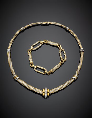 MASSONIDemi parure in oro giallo e bianco composta da collier e bracciale a...