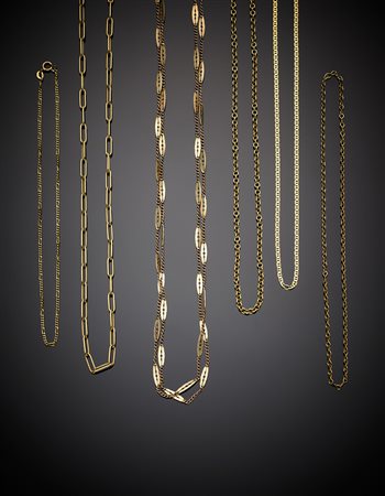 Lotto composto da sei catene in oro a maglie diverse, complessivi g...