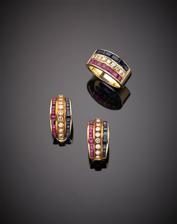 Demi-parure in oro giallo composta da anello e orecchini, complessivi g 26,80...