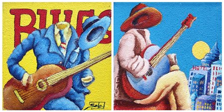 Alessandro Sala 1958, Genova (Ge) - [Italia] Blues (dittico) olio e sabbia su...