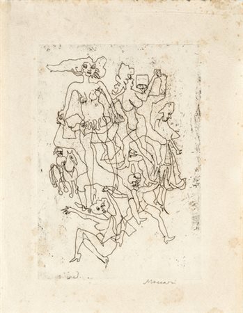 Mino Maccari, SENZA TITOLO Incisione, cm 33,1x26, Firma "Maccari".