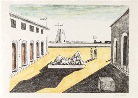 Giorgio De Chirico, PIAZZA D'ITALIA Litografia a 5 colori, cm 50,5x70Firmato...