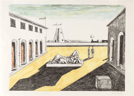 Giorgio De Chirico, PIAZZA D'ITALIA Litografia a 5 colori, cm 50,5x70Firmato...
