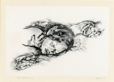 Renzo Vespignani, RAGAZZA CHE SOGNA Incisione, cm 36x50Numerato 5/15 in basso...