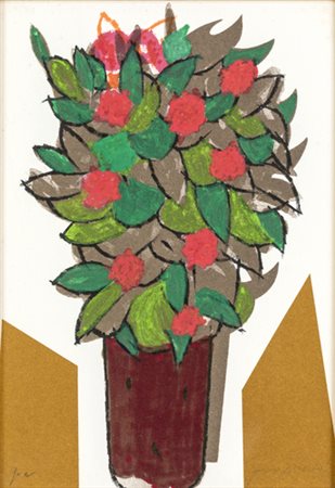 Concetto Pozzati, Senza Titolo Litografia ritoccata a mano, cm 20x24, Firmato...