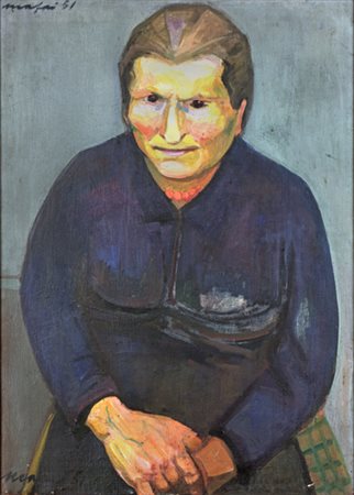 Mario Mafai, RITRATTO Olio su tela, cm 73x50Firma e data in alto a sinistra...