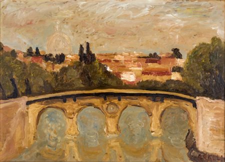Carlo Quaglia, PONTE SISTO Olio su masonite, cm 50x70Firma "C.Quaglia" in...