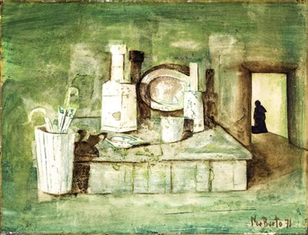 Norberto Proietti, NATURA MORTA Olio su tavola, cm 28x36,5Firma e data in...