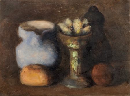 Domenico Cantatore, NATURA MORTA CON VASO Olio su tavola, cm 25x34Firmato in...