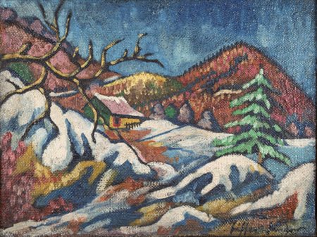 Sandor Ziffer, PAESAGGIO INVERNALE Olio su tela, cm 59x89, Firma "Ziffer...