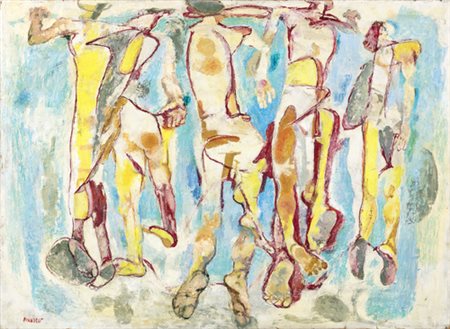 Anonimo , TUFFATORI Olio su tavola, cm 73x100Firma in basso a sinistra...