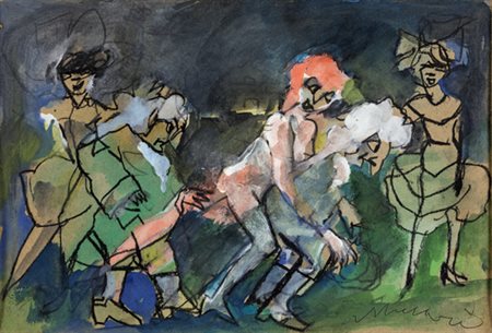 Mino Maccari, BOZZETTO PER LA SERVA PADRONA DI PUSIELLO Tecnica mista tempera...