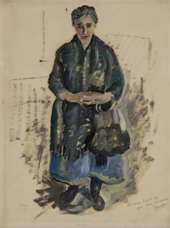 Gino Pancheri, MENDICANTE Olio su carta, 60x45 cmFirma e dedica in basso a...