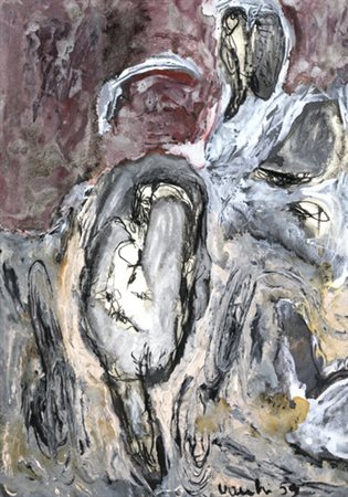 Sergio Vacchi, SENZA TITOLO Tecnica mista su carta, cm 47x33, firmato e...