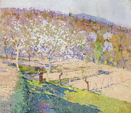 Luigi Bonazza, PAESAGGIO Olio su tavola, cm 56,5x65,5Firmato in basso a...