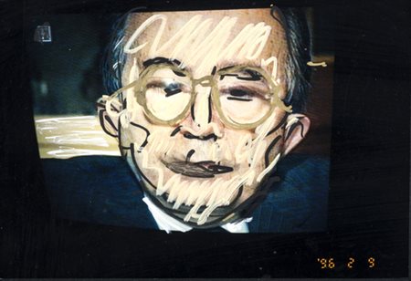 Mario Schifano, Senza Titolo Tecnica mista su foto, cm 13x18. Firma...