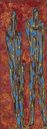 Antonio Vangelli, DUE FIGURE Olio su tavola, cm 43x16Firmato sul fronte...