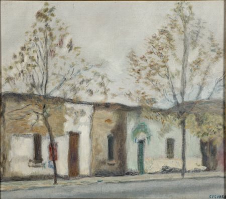 Cucurra , LUNGOTEVERE Olio su tela, cm 36x40Firmato in basso a destra "Cugurra"