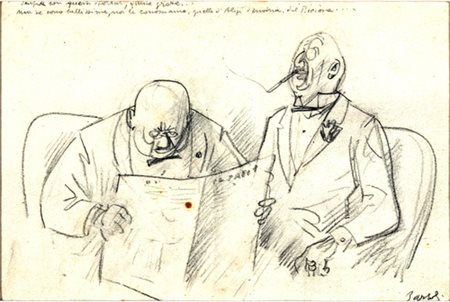 Pittore del XX secolo , UOMINI LEGGONO IL GIORNALE Disegno a matita su carta,...