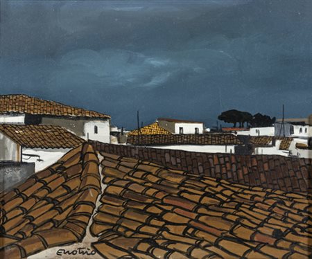 Enotrio Pugliese Enotrio, PAESAGGIO CALABRO Olio su tela, cm 50x60Firmato in...